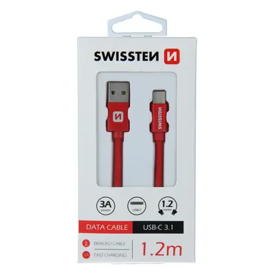 Datový kabel Swissten Textile USB/USB-C, 0,2m, červený