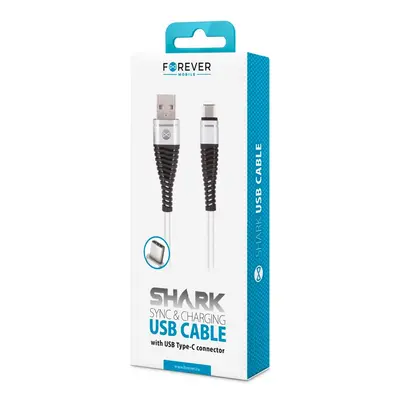 Datový kabel Forever USB-C 1m 2A shark textilní, bílá