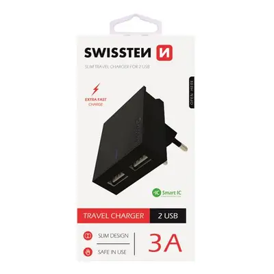 SWISSTEN SÍŤOVÝ ADAPTÉR SMART IC 2x USB 3A POWER, ČERNÁ