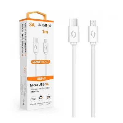 Datový kabel ALIGATOR POWER 3A, USB-C/micro USB, 1m, bílá