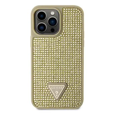 Zadní kryt Guess Rhinestones Triangle Metal Logo pro Apple iPhone 14 Pro Max, zlatá