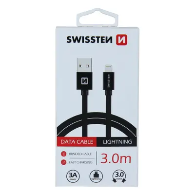 Datový kabel Swissten Textile USB/Lightning, 3,0m, černý