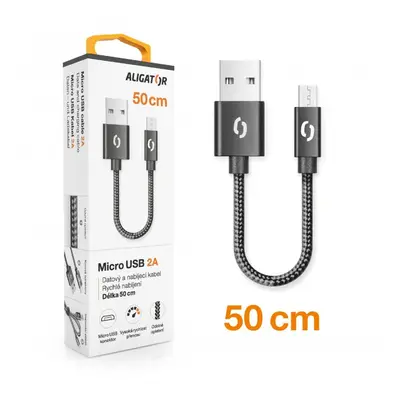 Datový kabel ALIGATOR PREMIUM 2A, MicroUSB 50cm, černá