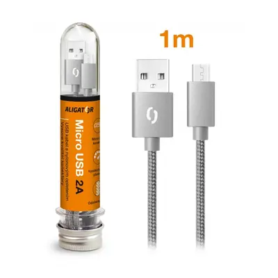 Datový kabel ALIGATOR TUBA 2A, Micro USB, šedá