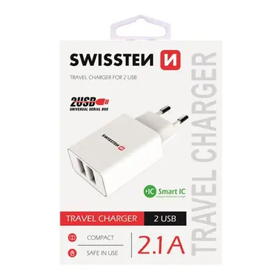 SWISSTEN SÍŤOVÝ ADAPTÉR SMART IC 2x USB 2,1A POWER, BÍLÁ