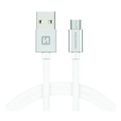 Datový kabel Swissten Textile USB/MicroUSB, 0,2m, stříbrný