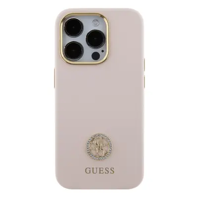 Zadní kryt Guess Liquid Silicone 4G Strass Metal Logo pro Apple iPhone 15 Pro, růžová