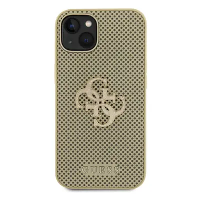 Zadní kryt Guess PU Perforated 4G Glitter Metal Logo pro Apple iPhone 15, zlatá