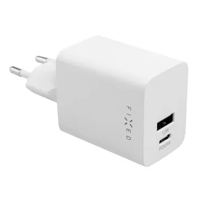 Síťová nabíječka FIXED Mini s USB-C a USB výstupem, podpora PD, 45W, bílá