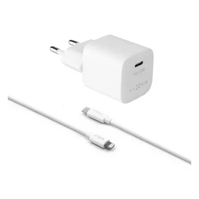 Set síťové nabíječky FIXED Mini s USB-C výstupem a USB-C/Lightning kabelu, podpora PD, 1.2 metr,