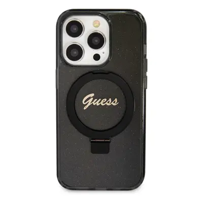 Zadní kryt Guess IML Ring Stand Glitter MagSafe pro Apple iPhone 15 Pro, black