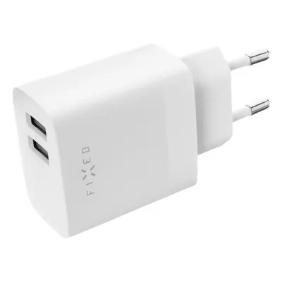 Síťová nabíječka FIXED s 2xUSB výstupem, 17W Smart Rapid Charge, bílá