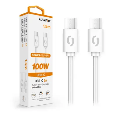 Datový kabel ALIGATOR POWER 100W, USB-C/USB-C, bílá