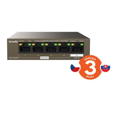 Tenda TEG1105PD 5port PD Gigabit Switch,1x PoE In, 4x PoE Out 802.3af 10/100/1000Mbps