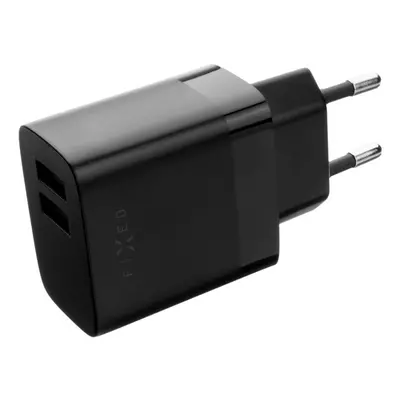 Síťová nabíječka FIXED s 2xUSB výstupem, 17W Smart Rapid Charge, černá