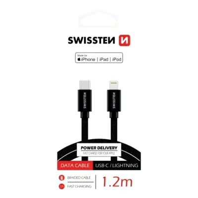 Datový kabel SWISSTEN Textile USB-C/Lightning (PD) MFI 1,2 m, černá