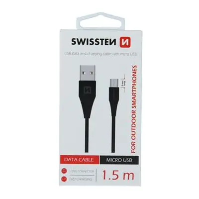 Datový kabel SWISSTEN USB / USB-C 3.1 black 1,5m (9mm)