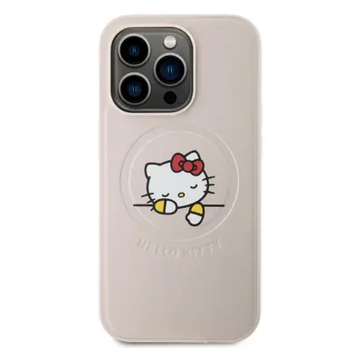 Zadní kryt Hello Kitty PU Kitty Asleep Logo MagSafe pro Apple iPhone 15 Pro, pink