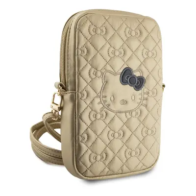 Kožená taška Hello Kitty PU Leather Quilted Pattern Kitty Head Logo Phone Bag, gold