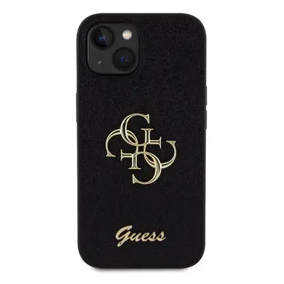 Zadní kryt Guess PU Fixed Glitter 4G Metal Logo pro Apple iPhone 15, černá