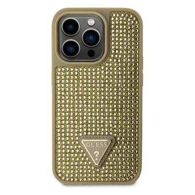 Zadní kryt Guess Rhinestones Triangle Metal Logo pro Apple iPhone 15 Pro, gold