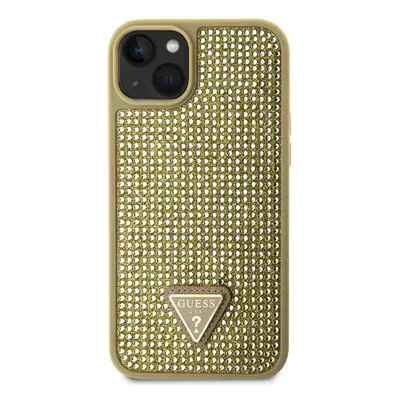 Zadní kryt Guess Rhinestones Triangle Metal Logo pro Apple iPhone 15, gold