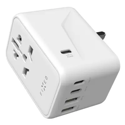 Cestovní adaptér FIXED Voyager 65 W pro EU, UK a USA/AUS, s 3xUSB-C a 2xUSB výstupem, GaN, PD 65