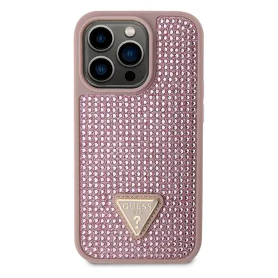 Zadní kryt Guess Rhinestones Triangle Metal Logo pro Apple iPhone 15 Pro, pink