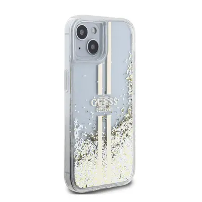 Zadní kryt Guess PC/TPU Liquid Glitter Gold Stripe Zadní pro Apple iPhone 15, transparentní