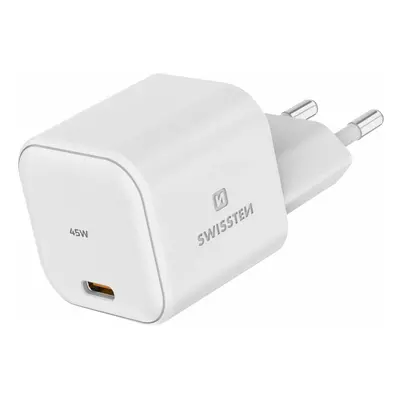 SWISSTEN SÍŤOVÝ ADAPTÉR GaN 1x USB-C 45W POWER DELIVERY BÍLÝ