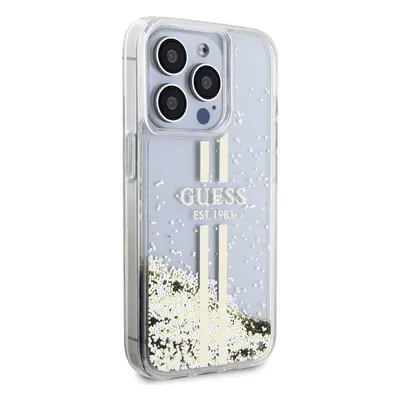 Zadní kryt Guess PC/TPU Liquid Glitter Gold Stripe Zadní pro Apple iPhone 15 Pro Max, transparen