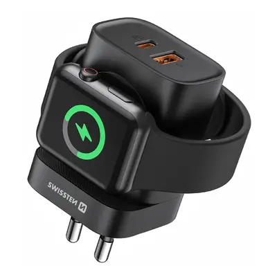 SWISSTEN SÍŤOVÝ ADAPTÉR 1xUSB-A, 1xUSB-C a Apple Watch