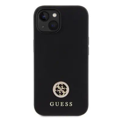 Zadní kryt Guess PU 4G Strass Metal Logo pro Apple iPhone 15, černá