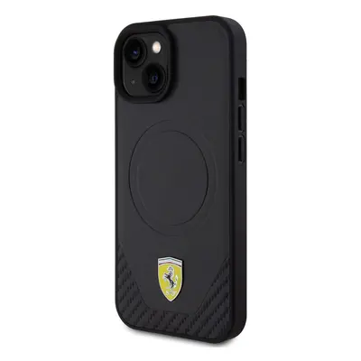 Zadní kryt Ferrari PU Leather Bottom Carbon pro Apple iPhone 15 Plus, black