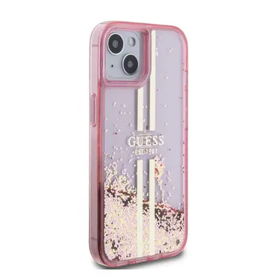 Zadní kryt Guess PC/TPU Liquid Glitter Gold Stripe Zadní pro Apple iPhone 15, pink