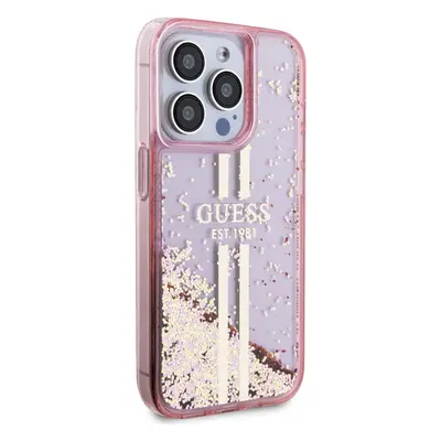 Zadní kryt Guess PC/TPU Liquid Glitter Gold Stripe Zadní pro Apple iPhone 15 Pro, pink