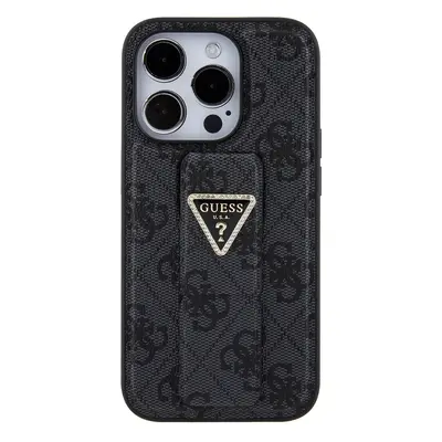 Zadní kryt Guess PU Grip Stand 4G Strass Triangle Metal Logo pro Apple iPhone 15 Pro, black