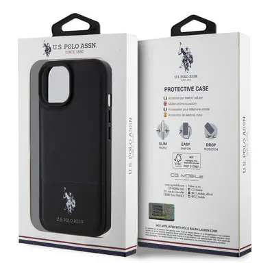 U.S. Polo PU Leather Mesh Pattern Double Horse Zadní Kryt pro iPhone 15 Black