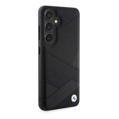 Zadní kryt BMW Signature Leather kovové logo pro Samsung Galaxy S24, black