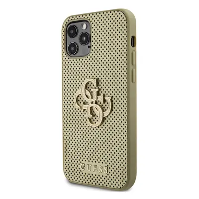 Zadní kryt Guess PU Perforated 4G Glitter Metal Logo pro Apple iPhone 12/12 Pro, zlatá