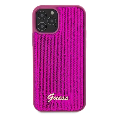 Zadní kryt Guess Sequin Script Logo pro Apple iPhone 12/12 Pro, purpurová