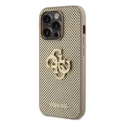 Zadní kryt Guess PU Perforated 4G Glitter Metal Logo pro Apple iPhone 14 Pro Max, zlatá