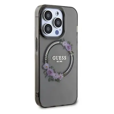 Zadní kryt Guess PC/TPU Flowers Ring Glossy Logo MagSafe pro Apple iPhone 13 Pro, černá