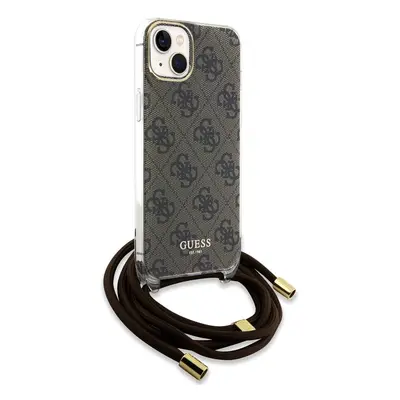 Zadní kryt Guess IML 4G Printed Crossbody popruh pro Apple iPhone 15, hnědá