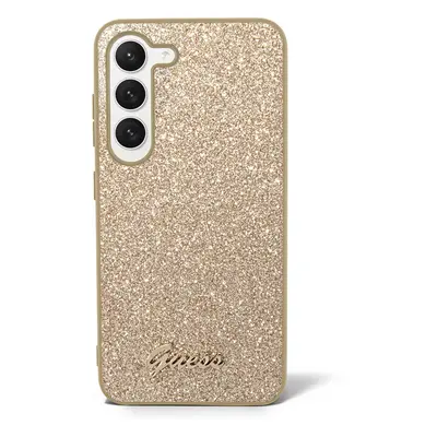 Zadní kryt Guess PC/TPU Glitter Flakes Metal Logo pro Samsung Galaxy S23, zlatá