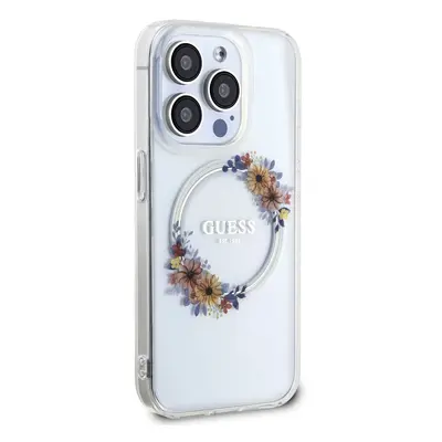 Zadní kryt Guess PC/TPU Flowers Ring Glossy Logo MagSafe pro Apple iPhone 15 Pro Max, transparen