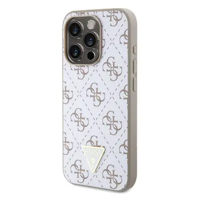 Zadní kryt Guess PU Leather 4G Triangle Metal Logo pro Apple iPhone 15 Pro, bílá