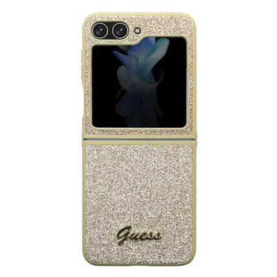 Zadní kryt Guess PC/TPU Glitter Flakes Metal Logo pro Samsung Galaxy Z Flip5, zlatá