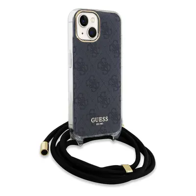 Zadní kryt Guess IML 4G Printed Crossbody popruh pro Apple iPhone 15, černá