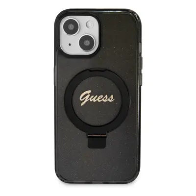 Zadní kryt Guess IML Ring Stand Glitter MagSafe pro Apple iPhone 15, black